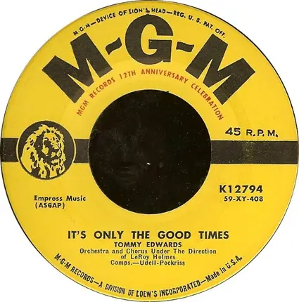 Tommy Edwards - My Melancholy Baby / It's Only The Good Times