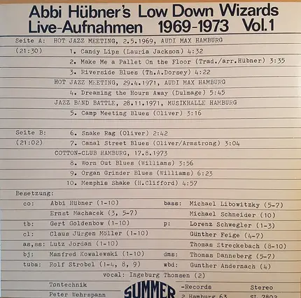 Abbi Hübner's Low Down Wizards - Live-Aufnahmen 1969-1973 Vol. 1