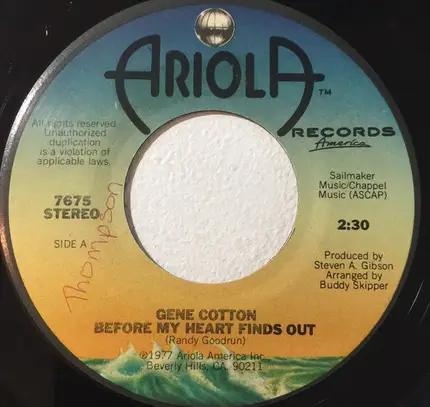 Gene Cotton - Before My Heart Finds Out / Like A Sunday In Salem