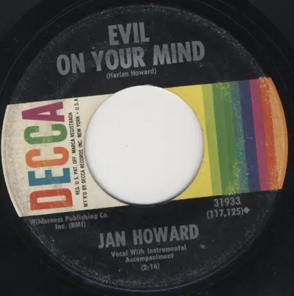 Jan Howard - Crying For Love / Evil On Your Mind