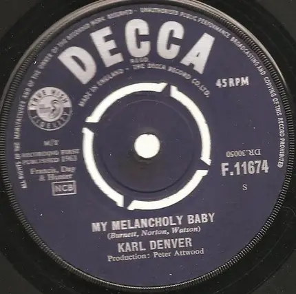 Karl Denver - Indian Love Call / My Melancholy Baby