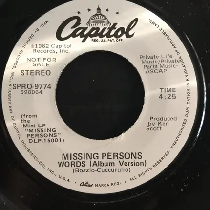 Missing Persons - Words