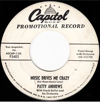 Patty Andrews With Frank De Vol And His Orchestra - Friendship Ring / Music Drives Me Crazy