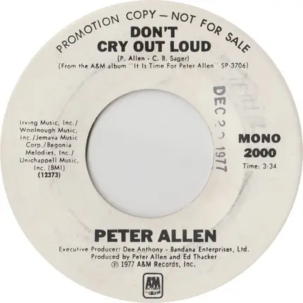 Peter Allen - Don't Cry Out Loud